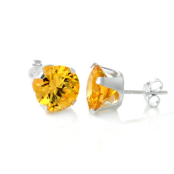 Sterling Silver Cubic Zirconia CZ round Yellow color Stud Earrings